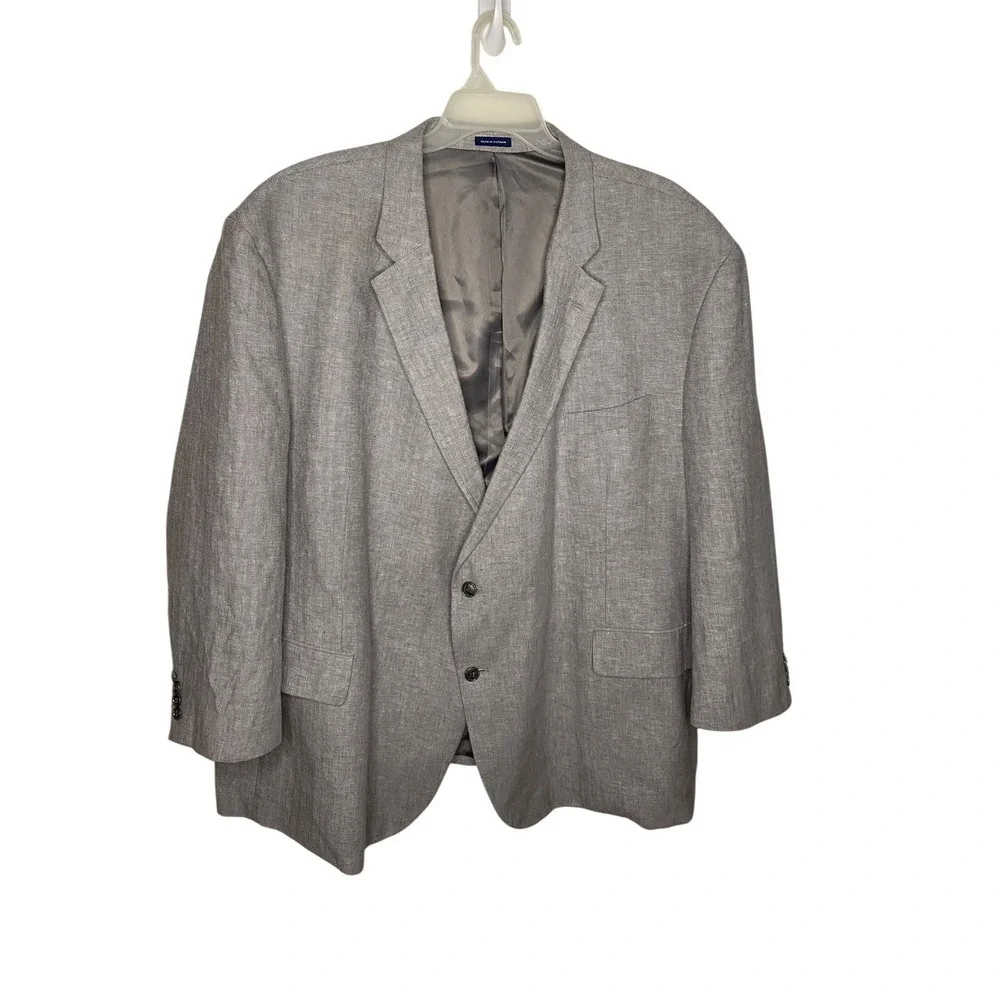 Stafford Signature Mens 58 Big & Tall Grey Herringbone Linen Cotton Sport Coat